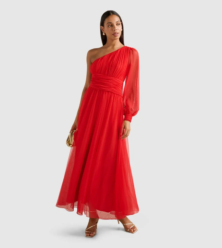 فورايفر نيو JENNIFER One Shoulder Tulle Maxi Dress